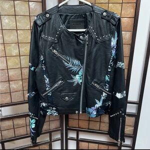 Blank NYC Black Bomber Jacket with Floral Accents